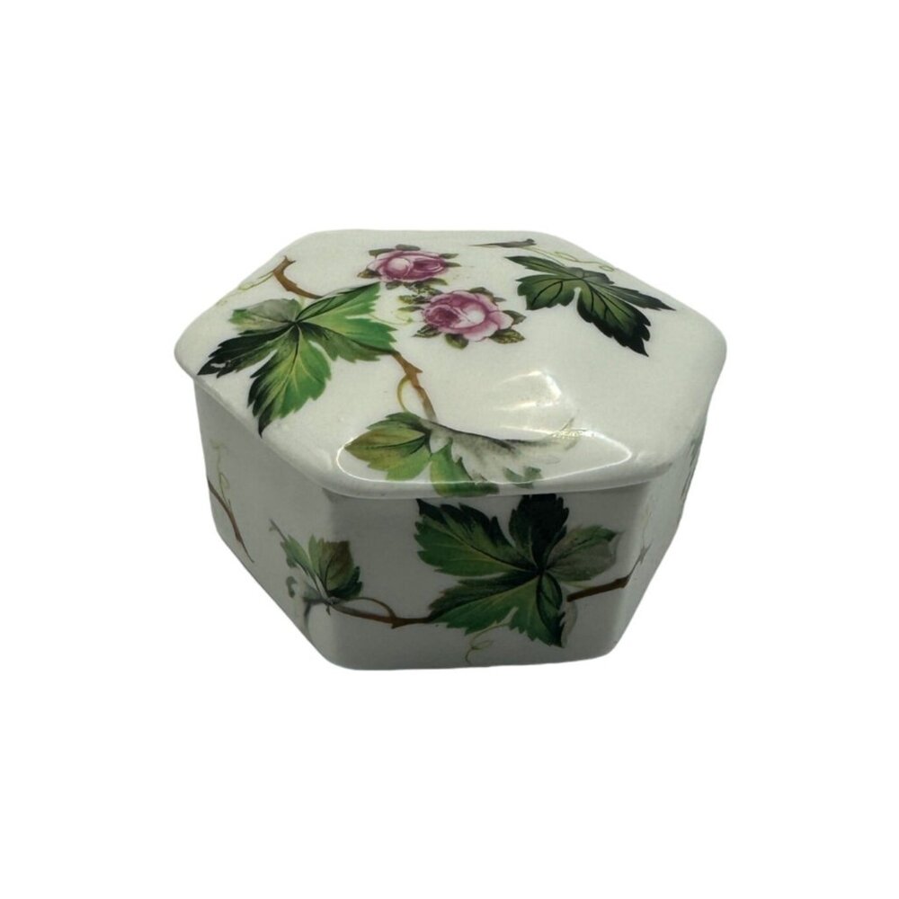 Crownford Fine Bone China Hexagonal Trinket Box With Floral Design